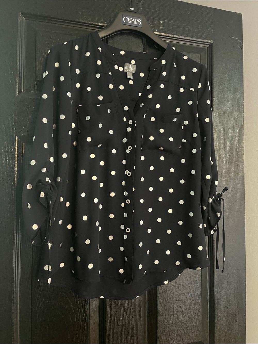 Soho Black and White Polka Dot Button-Front Blouse